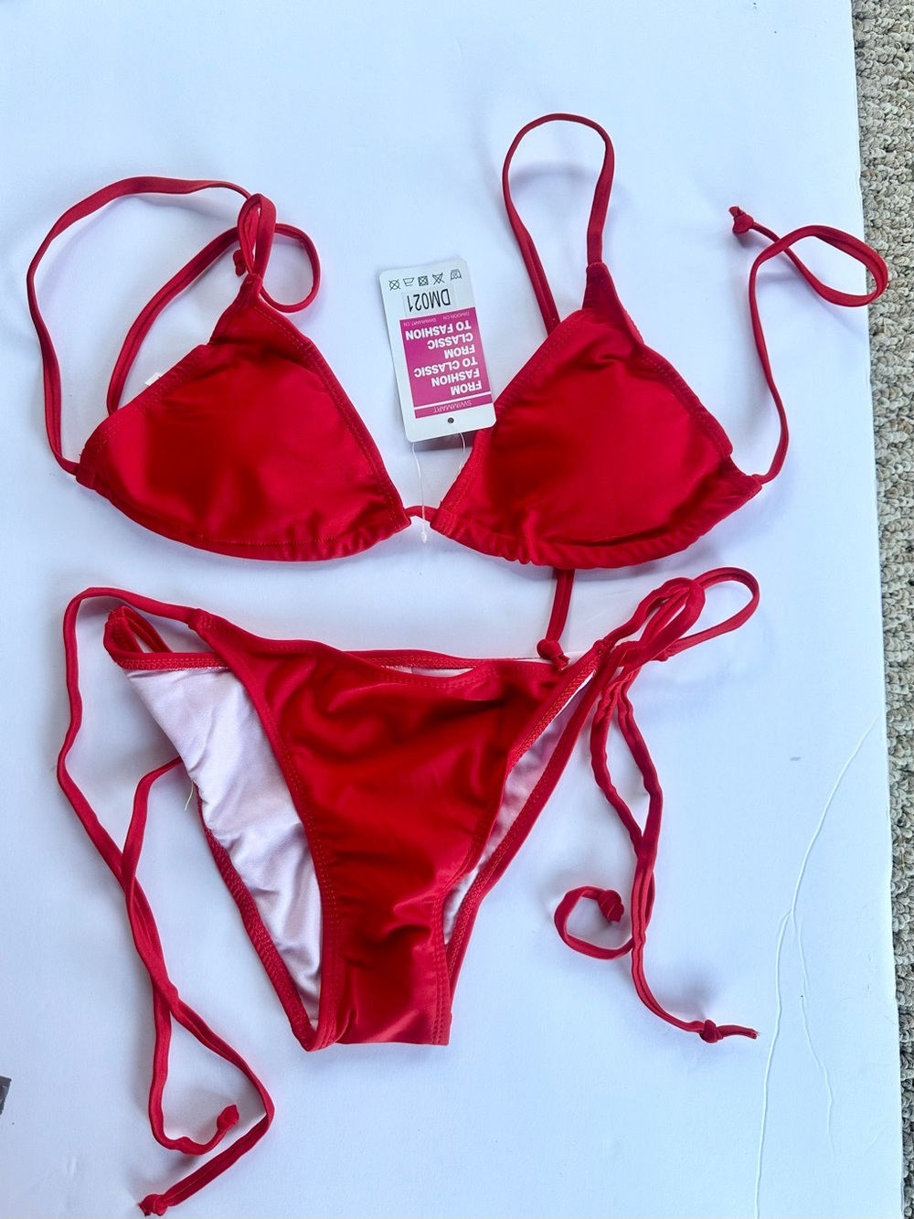Red Triangle String Bikini - Women Swim